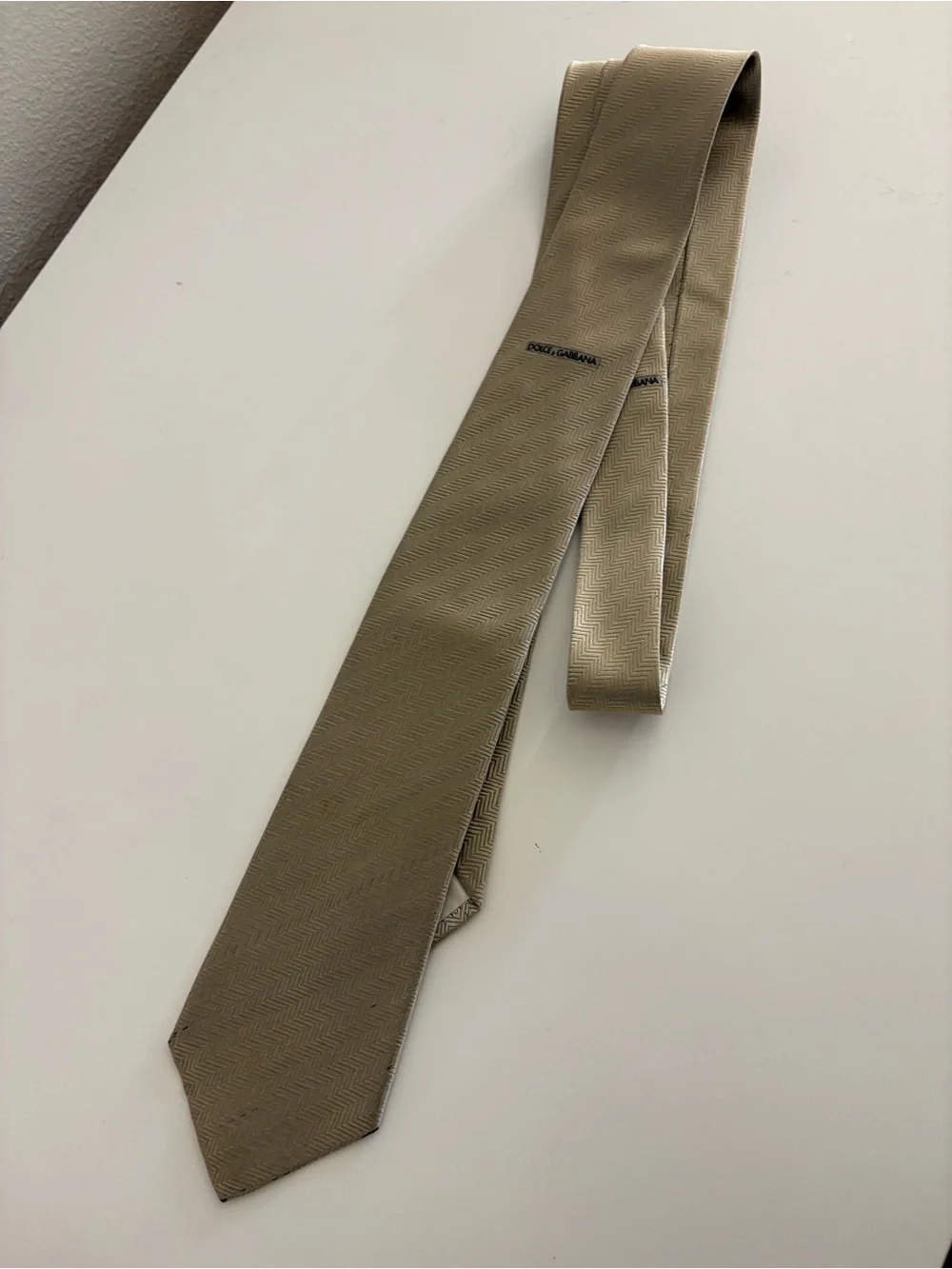 Dolce & Gabbana Beige Chevron Silk Scarf / Tie Accessory